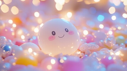 Sticker - Cute smiley ball surrounded by colorful lights and beads.