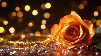 Wall Mural - Golden Rose in Sparkling Festive Lights