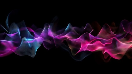 Poster - Abstract waves with vibrant neon hues against a dark background create a dynamic visual effect