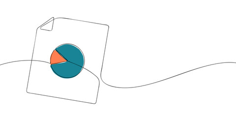 Poster - A single line drawing of a diagram file. Continuous line pie chart icon in color. One line icon graph file. Vector illustration.