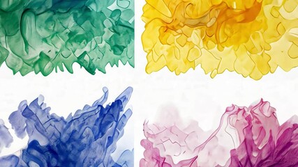 Aufkleber - Abstract Watercolor Swirls: A vibrant and visually captivating set of four abstract watercolor swirls in green, yellow, blue, and purple, evoking a sense of movement and fluidity.