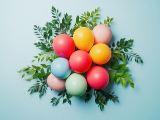 Wall Mural - Colorful Eggs on Green Plant