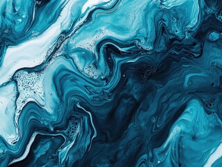 Poster - Blue and White Fluid Painting Close Up