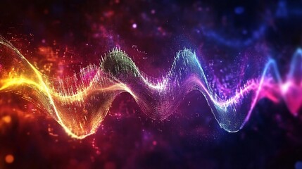 Fototapete - Abstract wave pattern with glowing particle effect and dark colored background