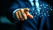 © CreativeIMGIdeas - Connecting the Dots:  A businessman,  confident and focused, points at a glowing network of connections, symbolizing the power of digital interconnectedness.