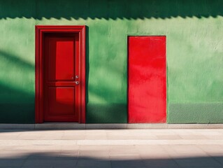 Wall Mural - Green wall with red door