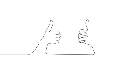 Poster - Video. Thumbs up in one continuous line. Symbol of goodness . Positive gesture showing liking sign in one line style . Animation on white background 4K.