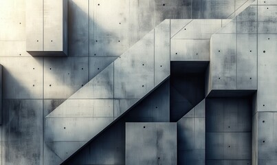 Poster - Abstract concrete wall design featuring geometric shapes and textures, highlighting shadows and light, creating a modern aesthetic for architectural backgrounds and visual arts