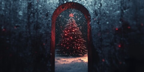 Wall Mural - Snowy Forest Christmas Tree