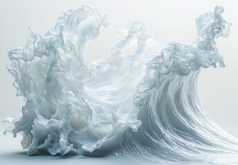 Poster - Abstract representation of flowing liquid wave with organic shapes, swirling textures, and soft white tones that create a captivating visual illusion of motion and fluidity