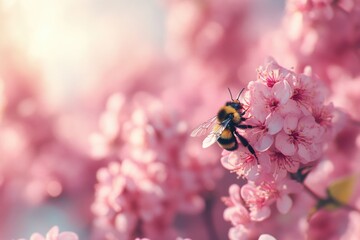 Canvas Print - Bee on Pink Flower