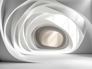 Poster - Abstract White Interior Space with Flowing Curves and Soft Lighting Creating a Minimalist Atmosphere for Modern Architectural Design and Art Backgrounds