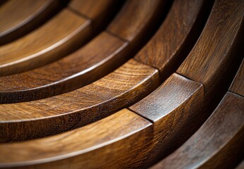 Poster - Close-Up View of Smooth Curved Wooden Pieces Showcasing Beautiful Grain Patterns and Rich Textures in a Warm Brown Hue Ideal for Interior Design and Furniture Inspiration