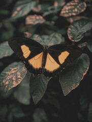 Wall Mural - Yellow and Black Butterfly on Leaf