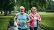 © borispain69 - A joyful senior couple jogging together in nature