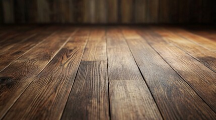 Poster - Empty room with wooden floor and wall shining with natural light