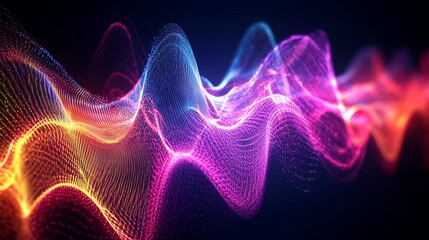 Poster - Abstract colorful particle wave pattern moving on black background, digital art