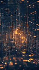 Poster - Abstract Cityscape with Glowing Network Lines at Night Digital Connection Concept