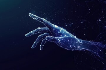Poster - Abstract human hand touching a digital brain and robot arm, a concept of artificial intelligence technology and machine learning with copy space for your text or design Generative AI