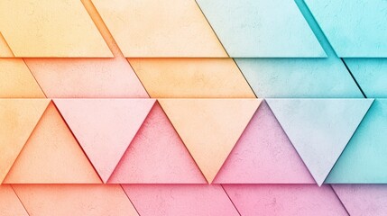 Poster - Colorful Geometric Pattern with Triangles in Pastel Shades of Pink, Blue, Orange, and Yellow Textures Background