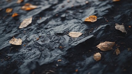 Aufkleber - Dry autumn leaves resting on dark stone surface