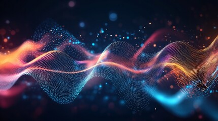 Fototapete - Abstract digital wave pattern with glowing particles on a dark background