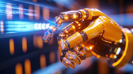 Leinwandbilder - beautifully composed 3D model of robotic arm in motion, showcasing intricate details and vibrant colors, symbolizing advanced technology and innovation