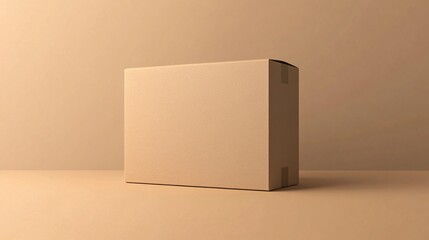 Aufkleber - Closed cardboard box standing on beige background for delivery or moving