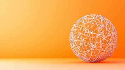 Poster - Abstract geometric sphere of interconnected lines on vibrant orange background for artistic and design use