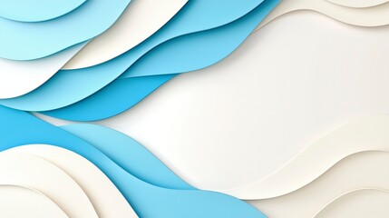 Poster - Abstract Paper Wave Background in Soft Blue and Cream Color Tones for a Calming and Serene Design Aesthetic