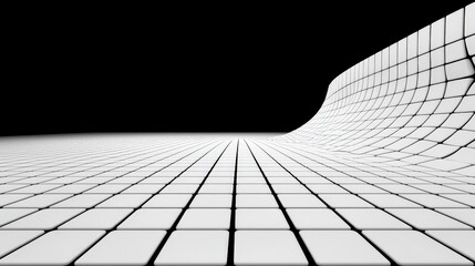 Poster - Abstract Perspective of White Grid Surface with Black Background and Subtle Curvature for Modern Design Themes