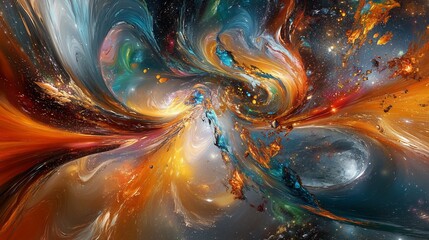 Poster - Vibrant Cosmic Swirls of Color and Light in an Abstract Galaxy Painting