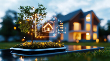 Aufkleber - beautifully styled render of 3D smart home concept featuring tree and digital elements, showcasing innovation and sustainability in modern living
