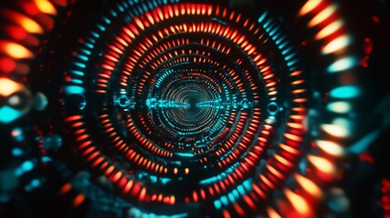 Poster - Abstract Tunnel With Red and Cyan Lights, Creating a Geometric and Futuristic Impression
