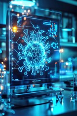 Poster - Digital display showcases intricate virus structure with vibrant