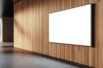 Wall Mural - Blank Digital Screen Mounted on Wooden Wall in Modern Interior