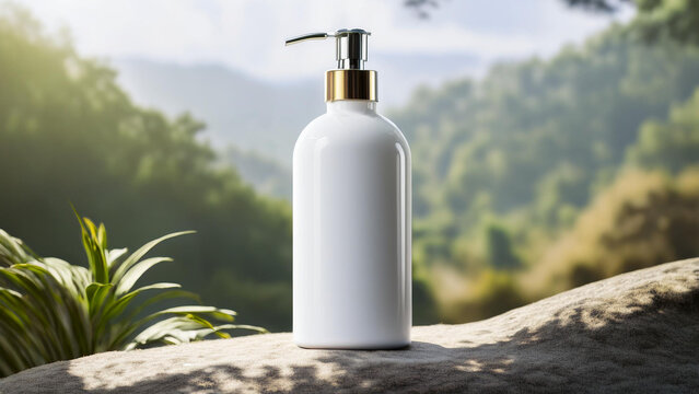 Mockup, frasco elegante, moderno, branco, recipiente para shampoo, dispensador de sabonete líquido gel de banho, recipiente de loção corporal. Renderização 3D.