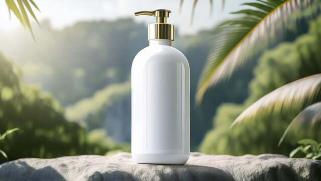 Mockup, frasco elegante, moderno, branco, recipiente para shampoo, dispensador de sabonete líquido gel de banho, recipiente de loção corporal. Renderização 3D.