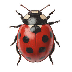 Poster - A detailed close-up image shows a seven-spotted ladybug against a plain white background.