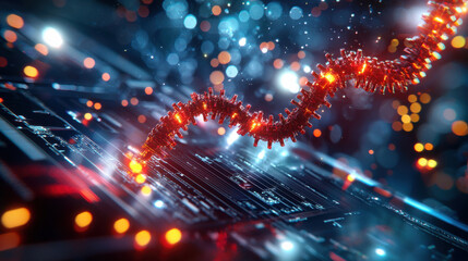 Leinwandbilder - vibrant depiction of nanostructure interacting with circuit board, showcasing advanced technology and innovation. glowing elements create futuristic atmosphere