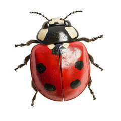 Poster - A high resolution close up photograph showcases a seven spotted ladybug on a white background.