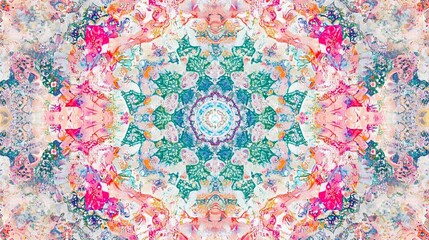 Poster - Colorful kaleidoscopic pattern of floral and abstract shapes created with watercolor effect