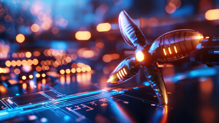 Fototapete - futuristic renewable energy research lab featuring glowing turbine design, showcasing advanced technology and innovation in energy solutions