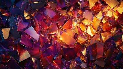 Poster - Abstract polygonal mosaic with a vibrant color palette of gold, purple and red