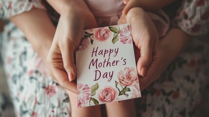 Wall Mural - Close-up of a Mother's Day card in hands. Selective focus