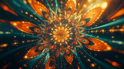 Poster - Abstract Glowing Mandala Pattern with Intricate Details and Vibrant Colors