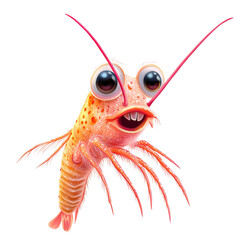 Aufkleber - A digitally created cartoon image of a happy shrimp with large eyes and vibrant red coloring.