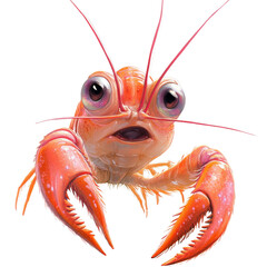 Aufkleber - A digitally painted illustration depicts a cute cartoon crayfish with large expressive eyes and bright orange coloring.