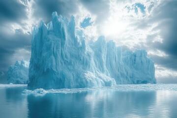 Wall Mural - massive glacier formation with jagged ice peaks, dramatic shadows and ethereal blue tones creating d