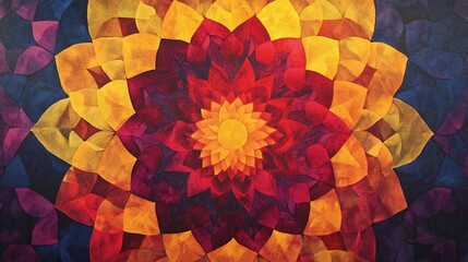 Poster - Symmetrical floral pattern with vibrant yellow orange red purple and blue hues